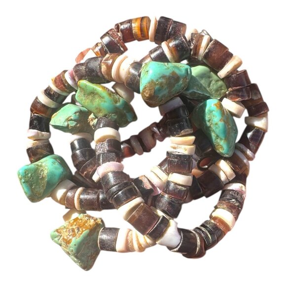 Vintage Artisan Crafted Turquoise & Heishi Shell Beaded Necklace Native American - Picture 4 of 7